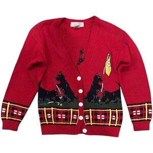 Lizi Ruch Vintage Scottie Dog Golf Cardigan
 with Plaid Trim S